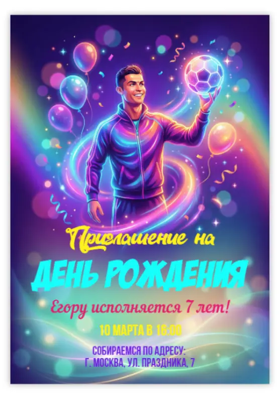Приглашение на день рождения с футбольной звездой
