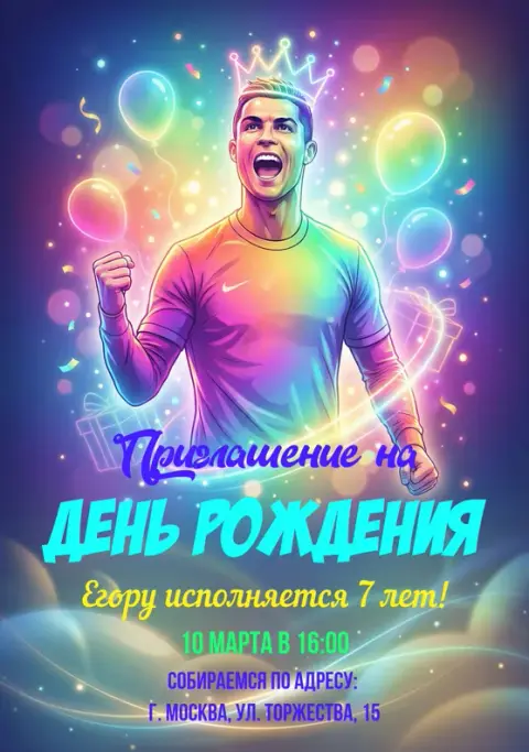 Приглашение на день рождения с футбольным чемпионом