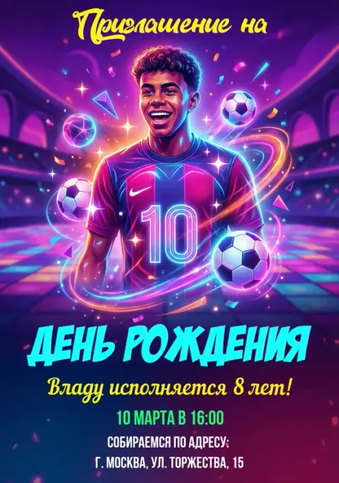 Приглашение на день рождения в стиле киберфутбола