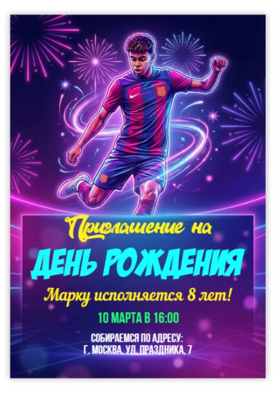 Приглашение на день рождения в стиле футбольного фэнтези