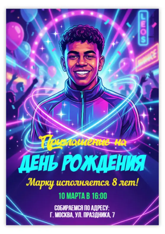 Приглашение на день рождения неоновый рейв