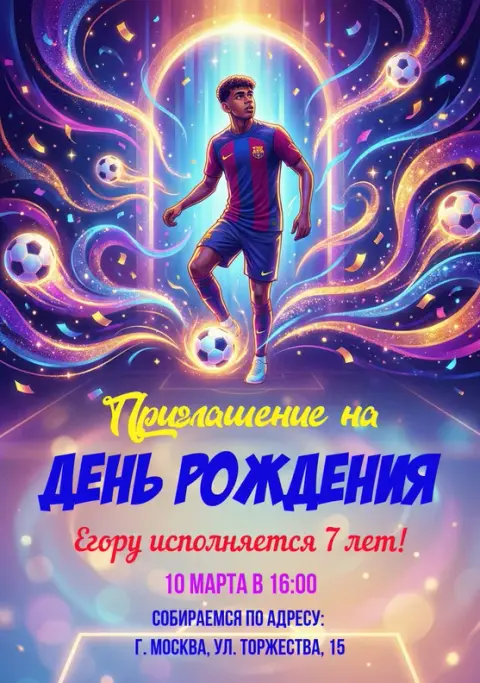 Приглашение на футбольный звездопад для мальчика