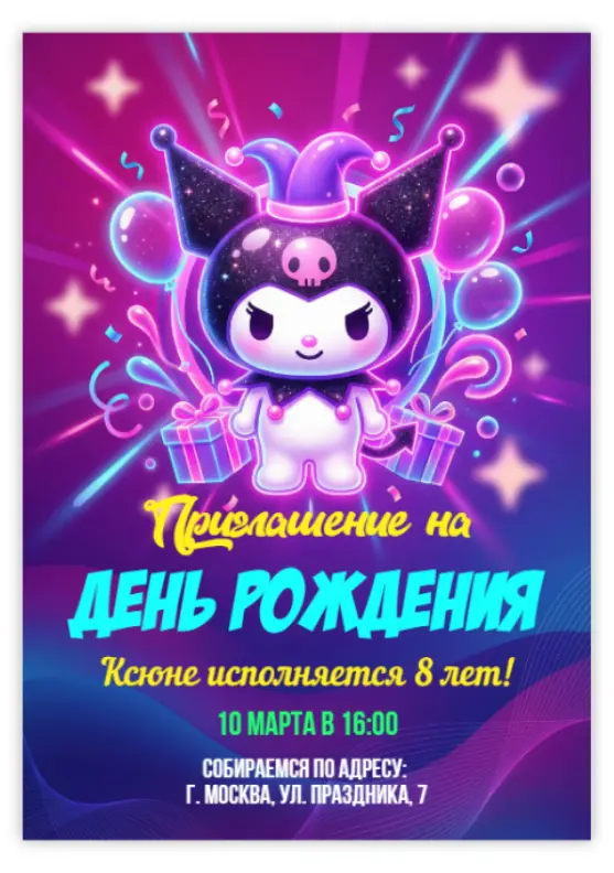 Приглашение на день рождения в стиле неонового гламура