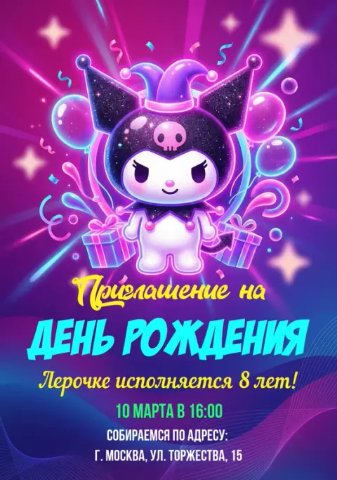 Приглашение на день рождения в стиле неонового гламура