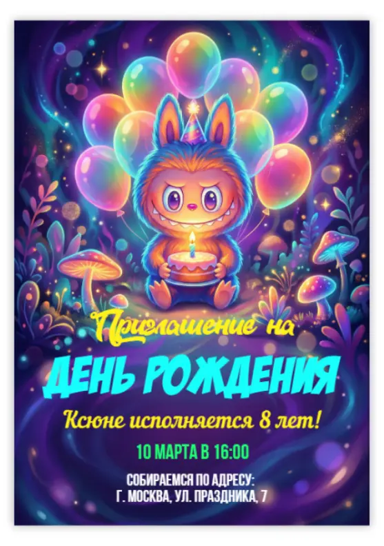 Приглашение на День Рождения с волшебным монстром