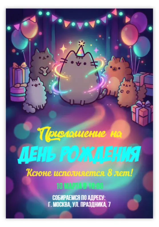 Приглашение на день рождения с милыми котятами