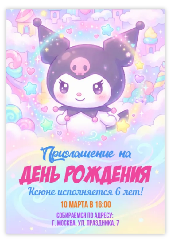 Приглашение на день рождения в стиле Куроми с замками
