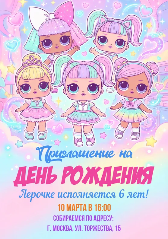 Приглашения на день рождения с куклами LOL