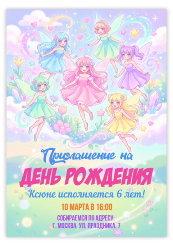 Приглашение на день рождения в стиле фэнтези с феями