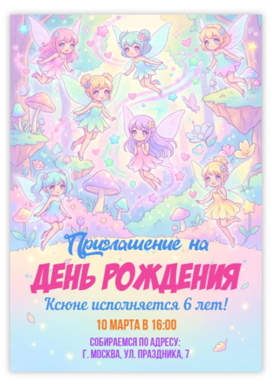 Приглашение на праздник с феями и грибным лесом