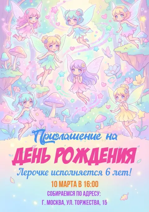 Приглашение на праздник с феями и грибным лесом