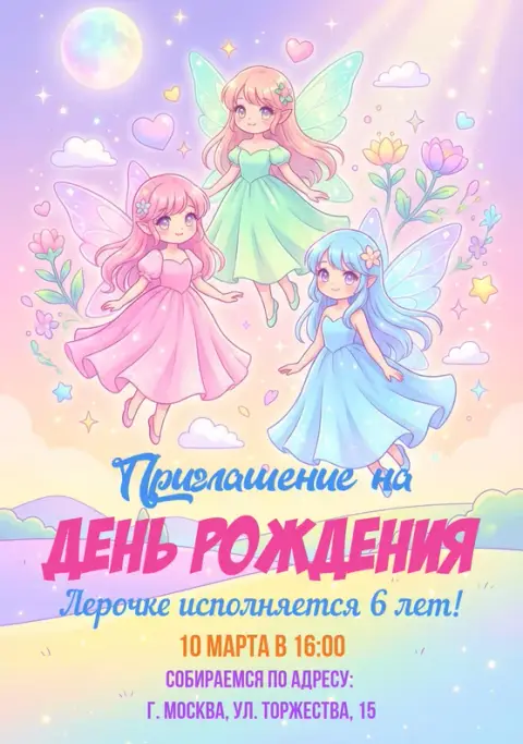 Приглашение на праздник с феями и луной