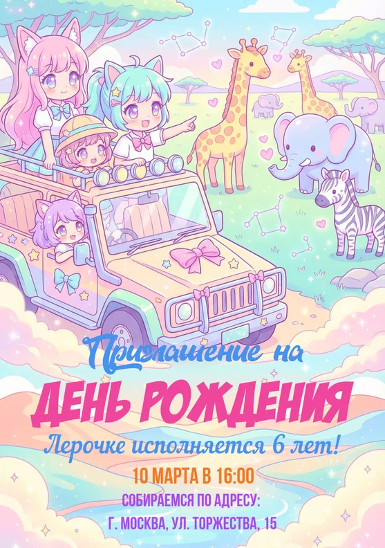 Приглашения на день рождения с каваи