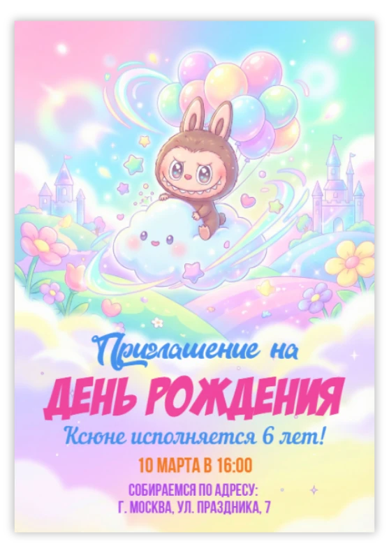 Приглашение на день рождения в стиле волшебного королевства