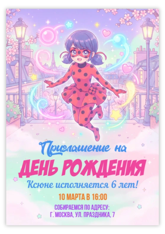 Приглашение на день рождения в стиле аниме-чика