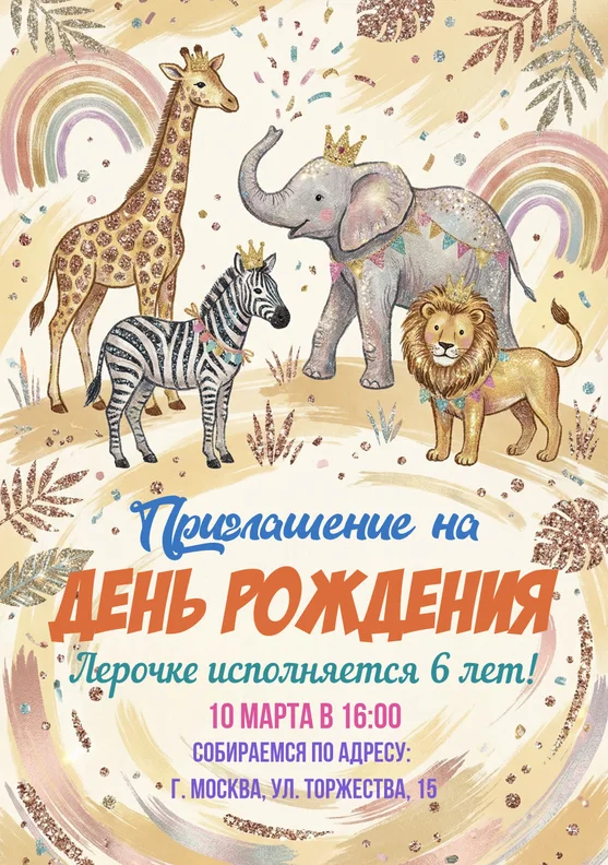 Приглашения на день рождения с жирафом