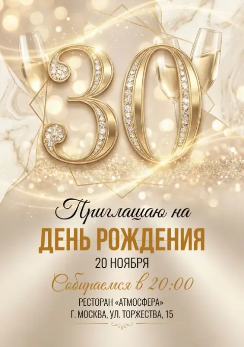 Приглашение на юбилейное торжество в золотом сиянии