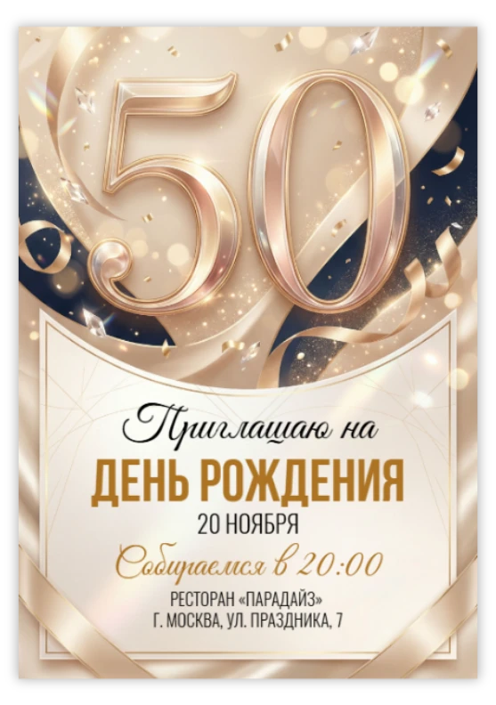 Приглашение на юбилей в золоте и кристаллах